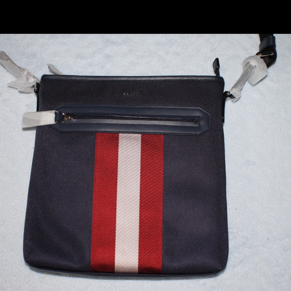 Bally Currios Signature Stripe Messenger Bag Navy